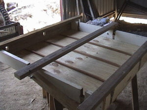 View inside prototype resonator box showing ribs to radiate sound akin to piano soundboard